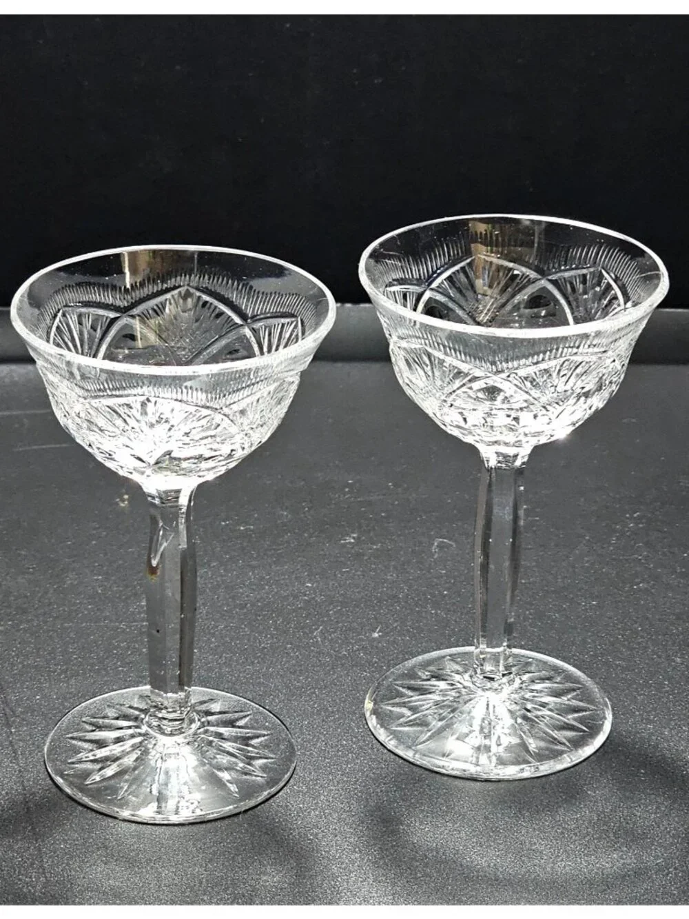 2 Vintage Bohemian Cut Crystal Cordial Glass 2oz Liqueur Stemware Elegant Barwar